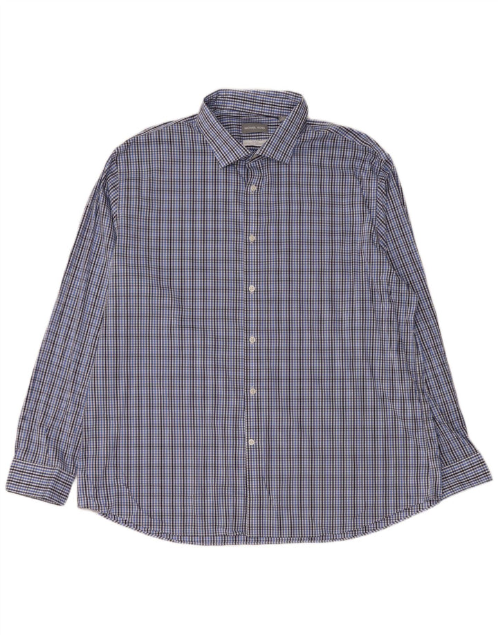 MICHAEL KORS Camicia slim fit da uomo taglia 18 1/2 2XL cotone a quadri blu