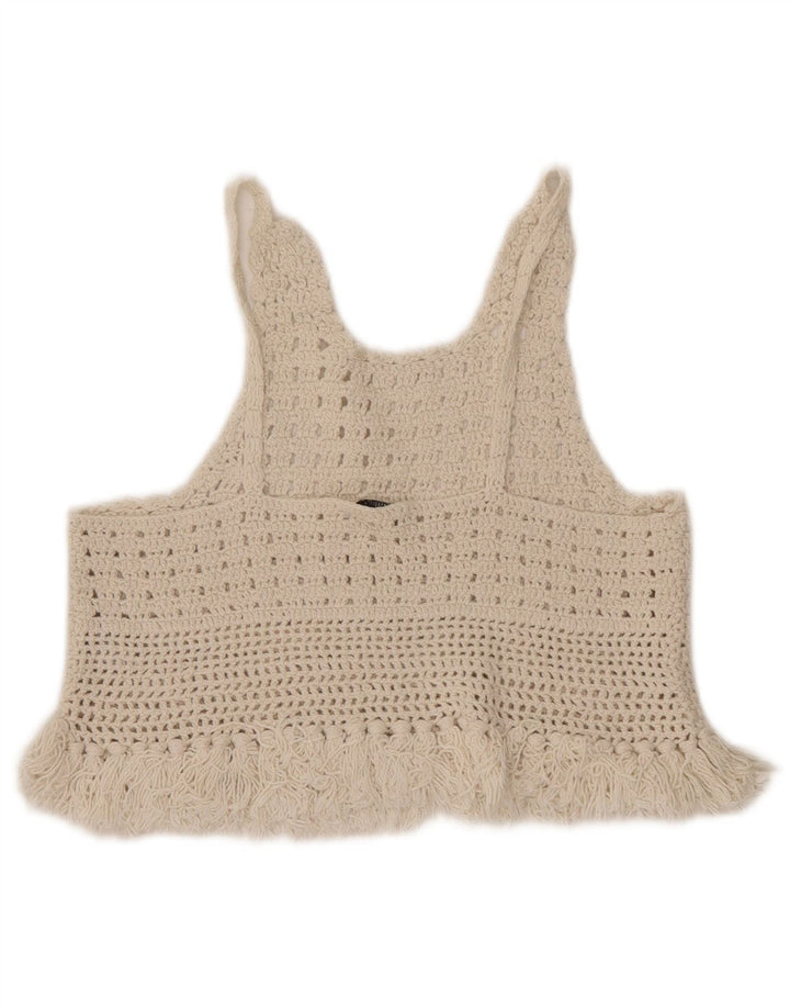 Top Zara da donna all'uncinetto con canotta UK 8 piccolo in cotone bianco sporco