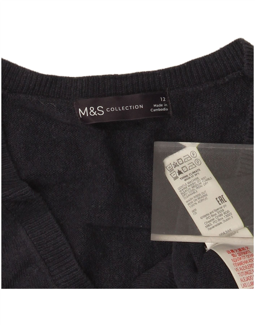 Maglione maglione con scollo a V da donna Marks & Spencer UK 12 medio blu navy