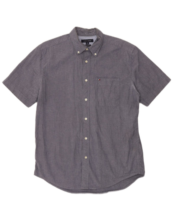 Camicia da uomo a maniche corte classica Tommy Hilfiger in cotone blu navy medio