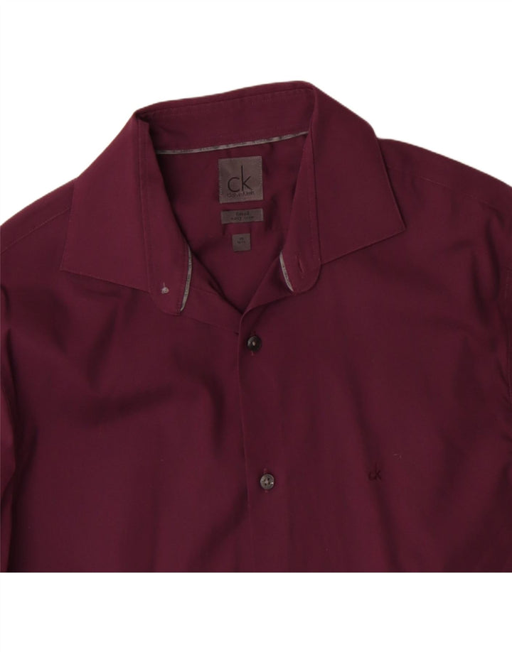 CALVIN KLEIN Camicia aderente da uomo taglia 39 15 1/2 cotone bordeaux medio