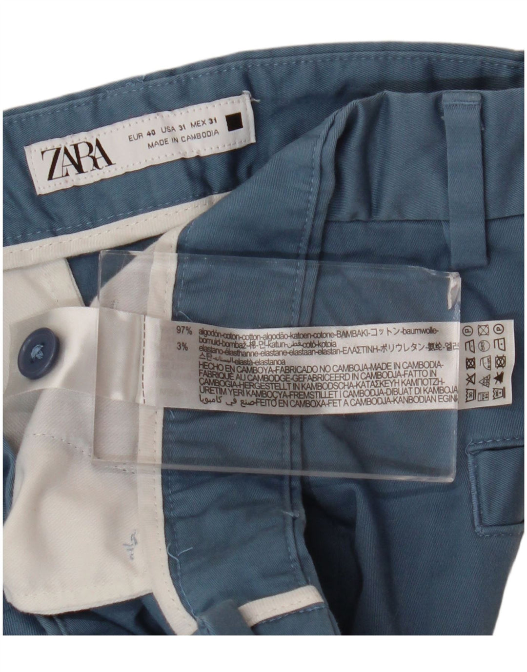 Pantaloncini chino da uomo Zara EU 40 medi W31 cotone blu