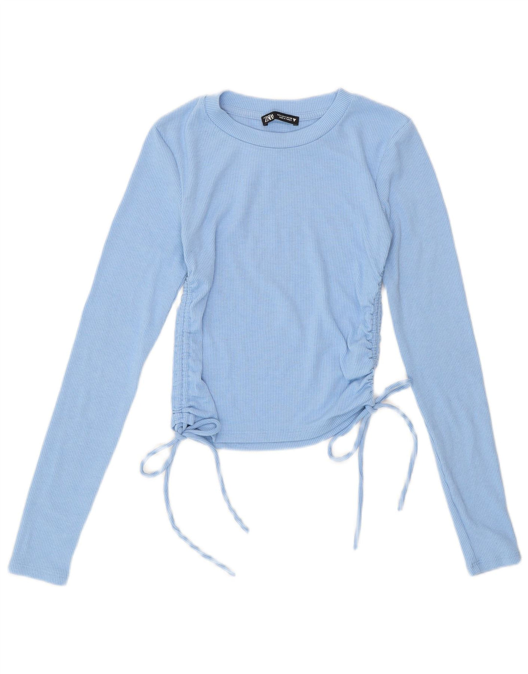 Camicetta corta a maniche lunghe da donna Zara UK 8 piccola blu poliestere