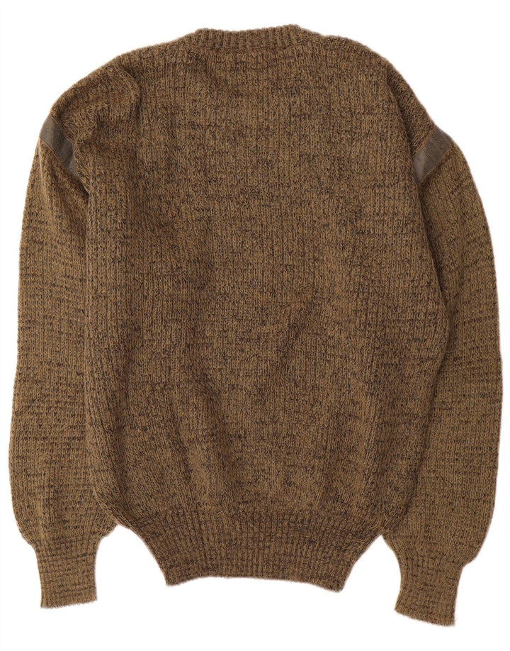 Maglione vintage da uomo girocollo, maglione medio color kaki
