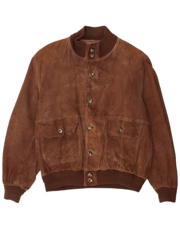 Giubbotto bomber in pelle scamosciata vintage da uomo UK 40 grande in pelle marrone