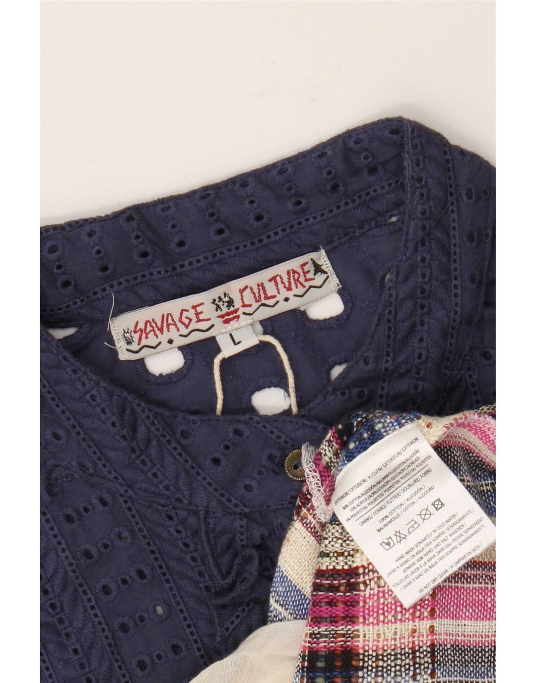 Abito a trapezio sul davanti con volant da donna vintage UK 14 Grande patchwork blu navy