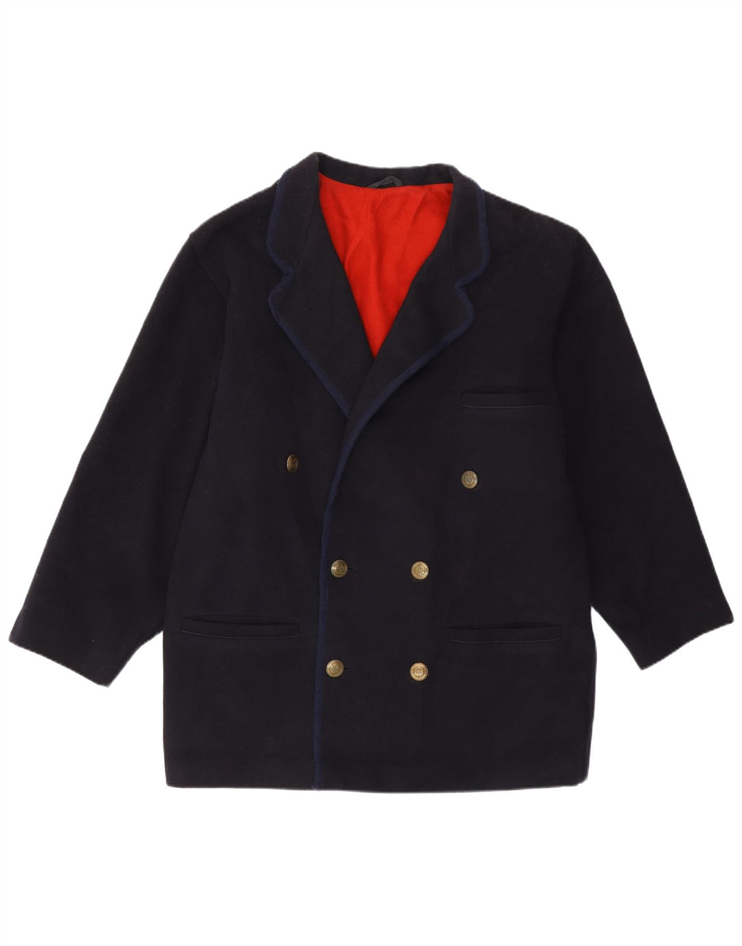 Cappotto doppiopetto vintage da uomo vestibilità regolare IT 46 piccolo in lana blu navy