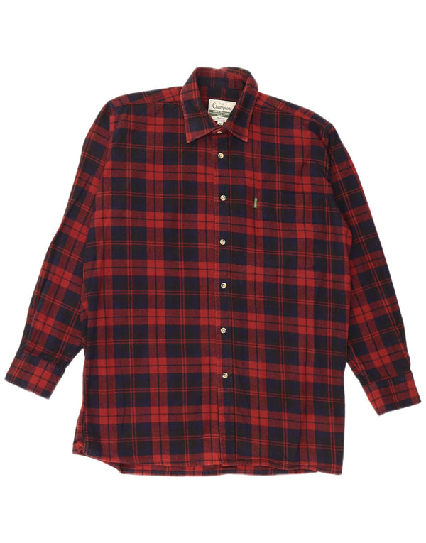 Camicia in flanella da uomo VINTAGE Comfort Fit, cotone a quadri bordeaux medio