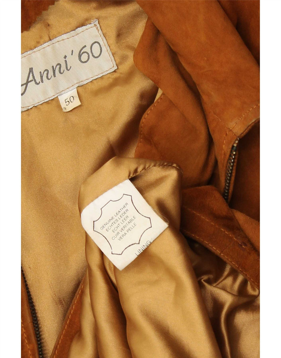 Giacca vintage in pelle scamosciata da uomo IT 50 grande in pelle marrone