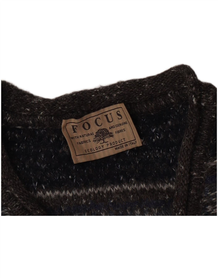 Maglione vintage da uomo con scollo a V grigio medio a righe