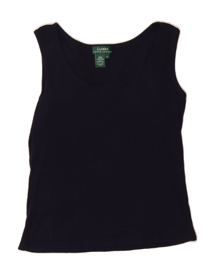 RALPH LAUREN Womens Vest Top UK 12 Medium Navy Blue Cotton Vintage Ralph Lauren and Second-Hand Ralph Lauren from Messina Hembry 
