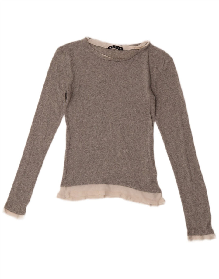 Maglia Zara da donna a maniche lunghe UK 8 Small Poliestere color block grigio