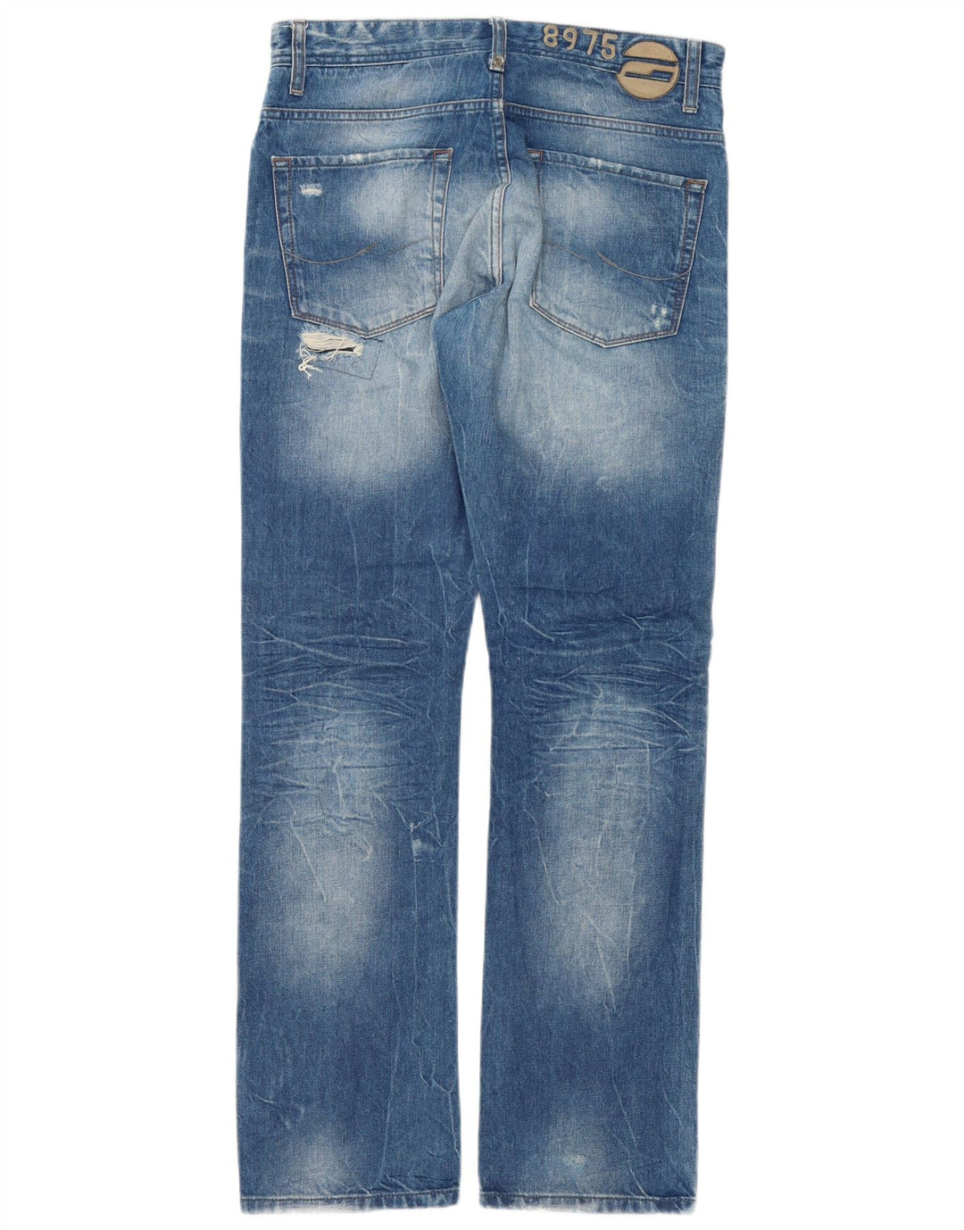 Jeans dritti invecchiati da uomo Jack & Jones W32 L34 cotone patchwork blu