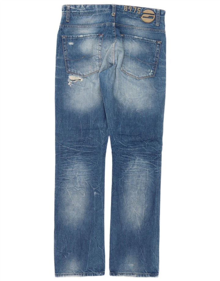 Jeans dritti invecchiati da uomo Jack & Jones W32 L34 cotone patchwork blu