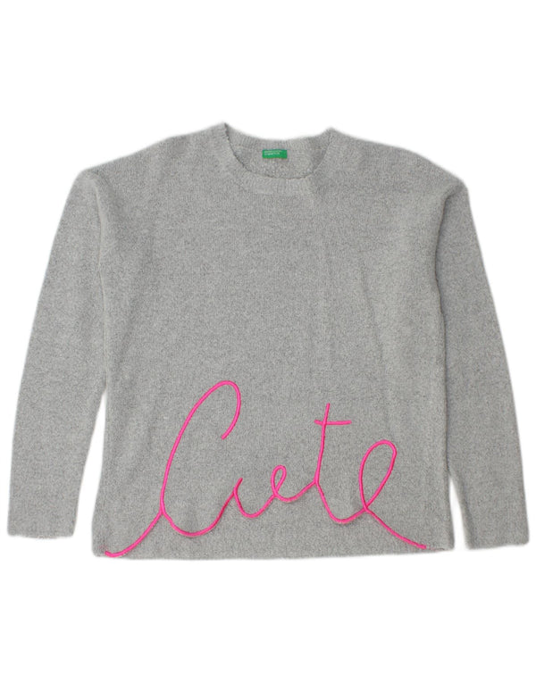 Maglione maglione girocollo con grafica da donna Benetton UK 12 Grigio medio chiazzato