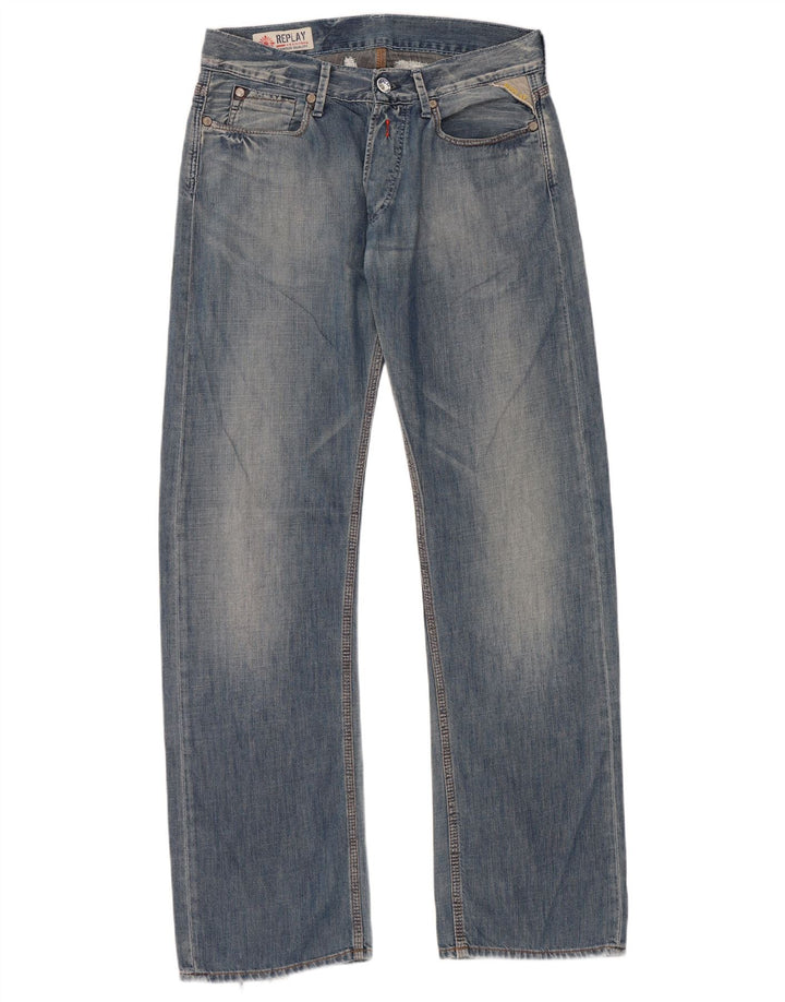 Jeans dritti con grafica da uomo Replay W30 L34 cotone blu