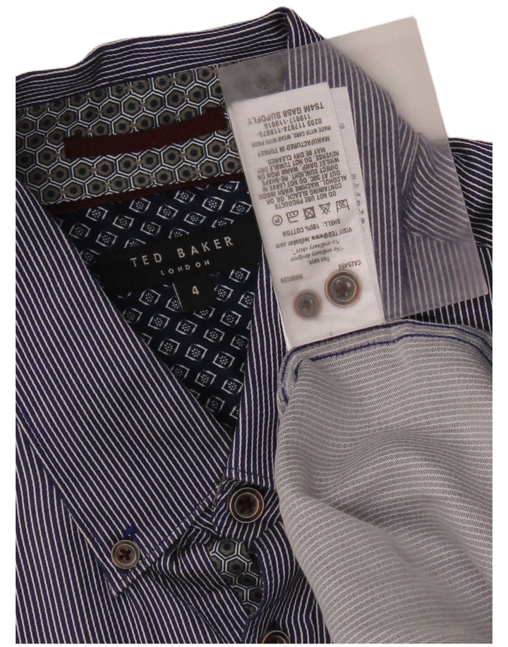 Camicia da uomo Ted Baker taglia 4 grande cotone gessato blu