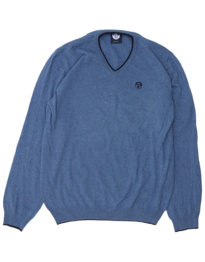 Maglione da uomo con scollo a V North Sails Large blu in poliammide