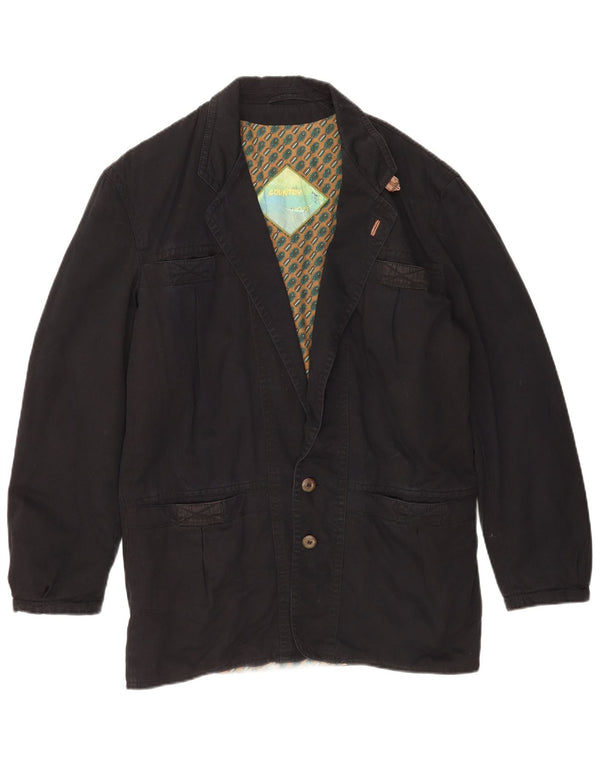 Giacca blazer country da uomo a 2 bottoni UK 40 grande cotone nero