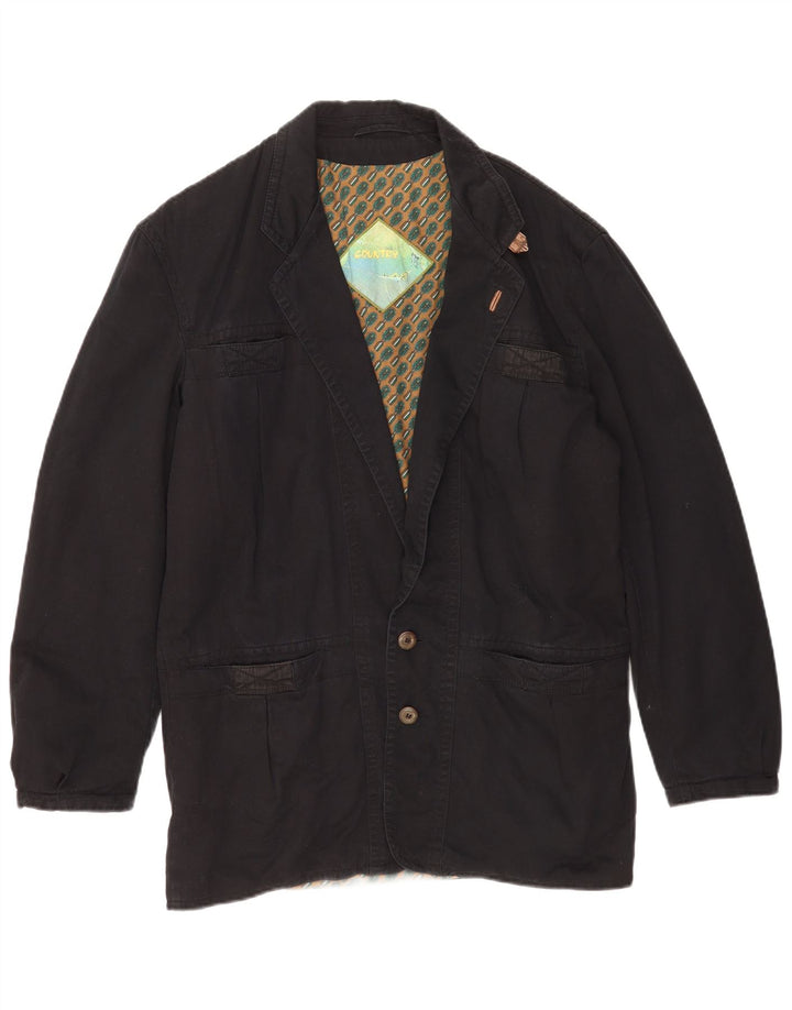 Giacca blazer country da uomo a 2 bottoni UK 40 grande cotone nero