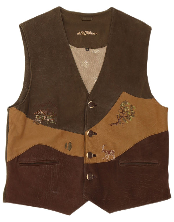 Gilet da uomo in pelle scamosciata grafica Trachten Alphorn EU 52 Large Khaki Colourblock