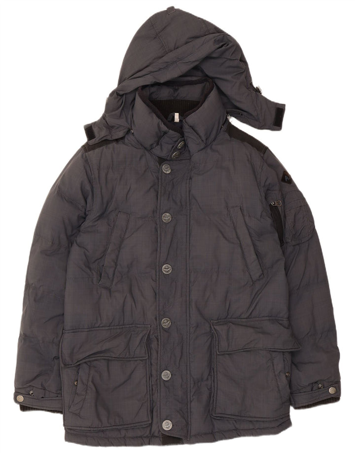 Cappotto imbottito con cappuccio da uomo Armani UK 38 Poliammide grigio medio