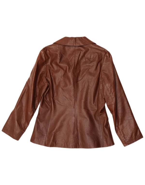 Giacca blazer in pelle vintage da donna a 3 bottoni UK 12 Marrone medio