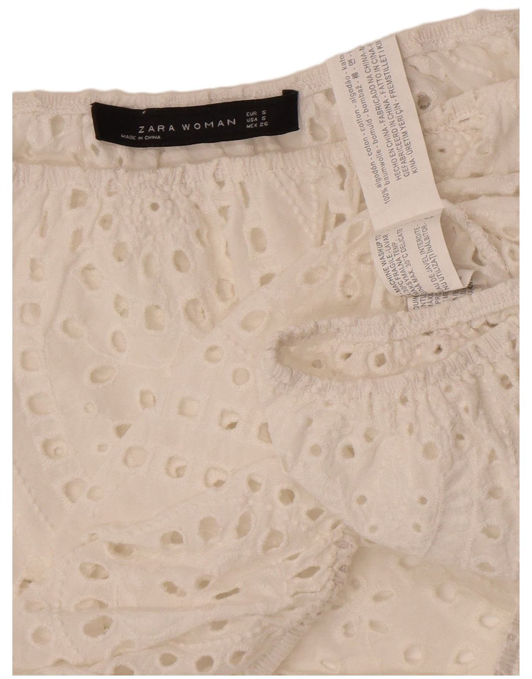 Top corto da donna con spalle scoperte Zara UK 10 piccolo cotone bianco