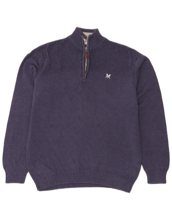 Crew Clothing Maglione da uomo con zip e collo XL in cotone blu navy