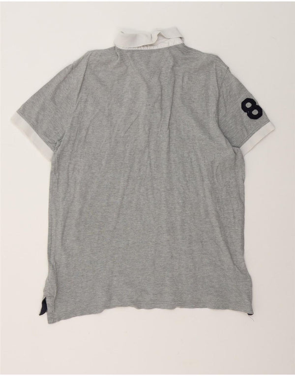 Polo da rugby grafica da uomo Tommy Hilfiger grande in cotone color block grigio