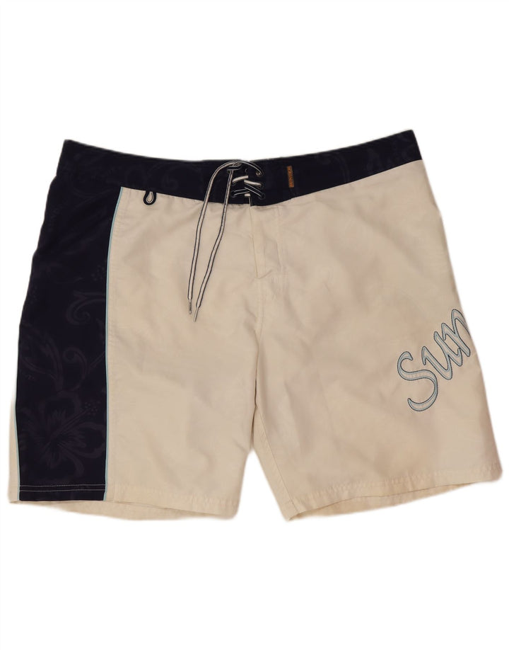 Sundek Pantaloncini da bagno regolari con grafica da uomo, grandi, bianchi, color block, da spiaggia