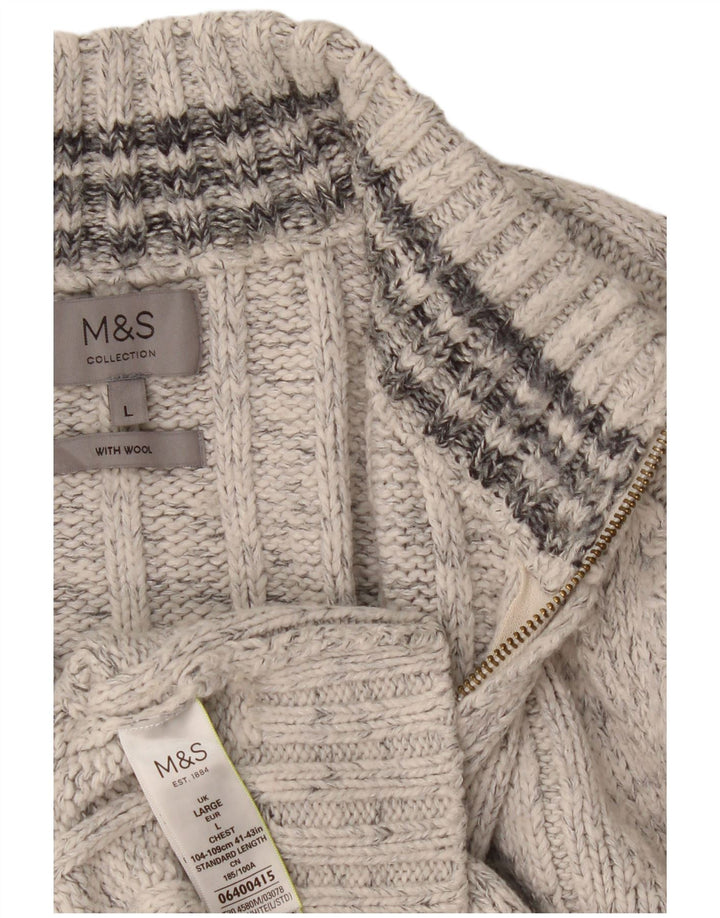 Maglione da uomo Marks & Spencer con zip e collo grande in acrilico chiazzato grigio