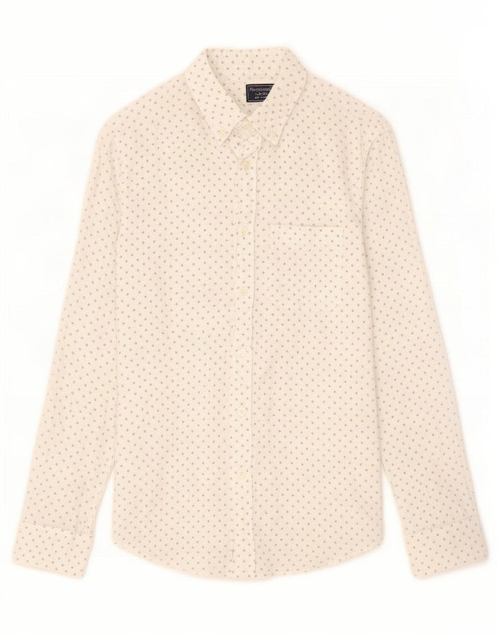Camicia da uomo Abercrombie & Fitch in lino geometrico bianco medio