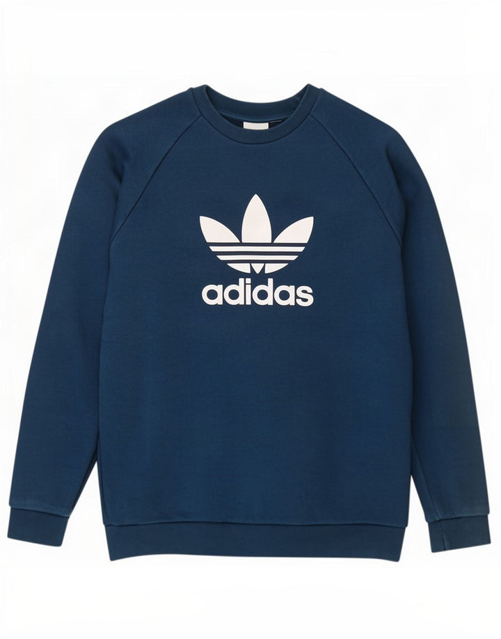Felpa grafica da uomo Adidas Felpa in cotone blu medio