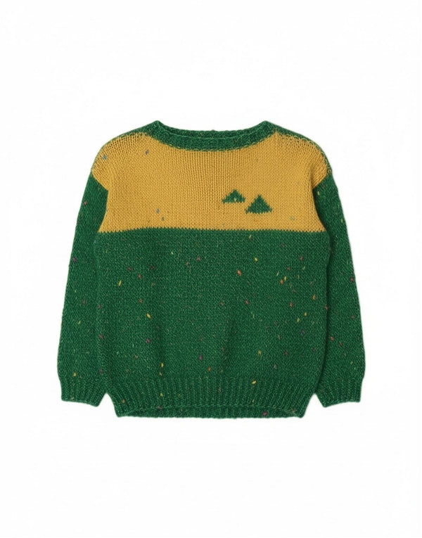 Maglione maglione vintage da donna con scollo a barca UK 16 Large Green Colourblock