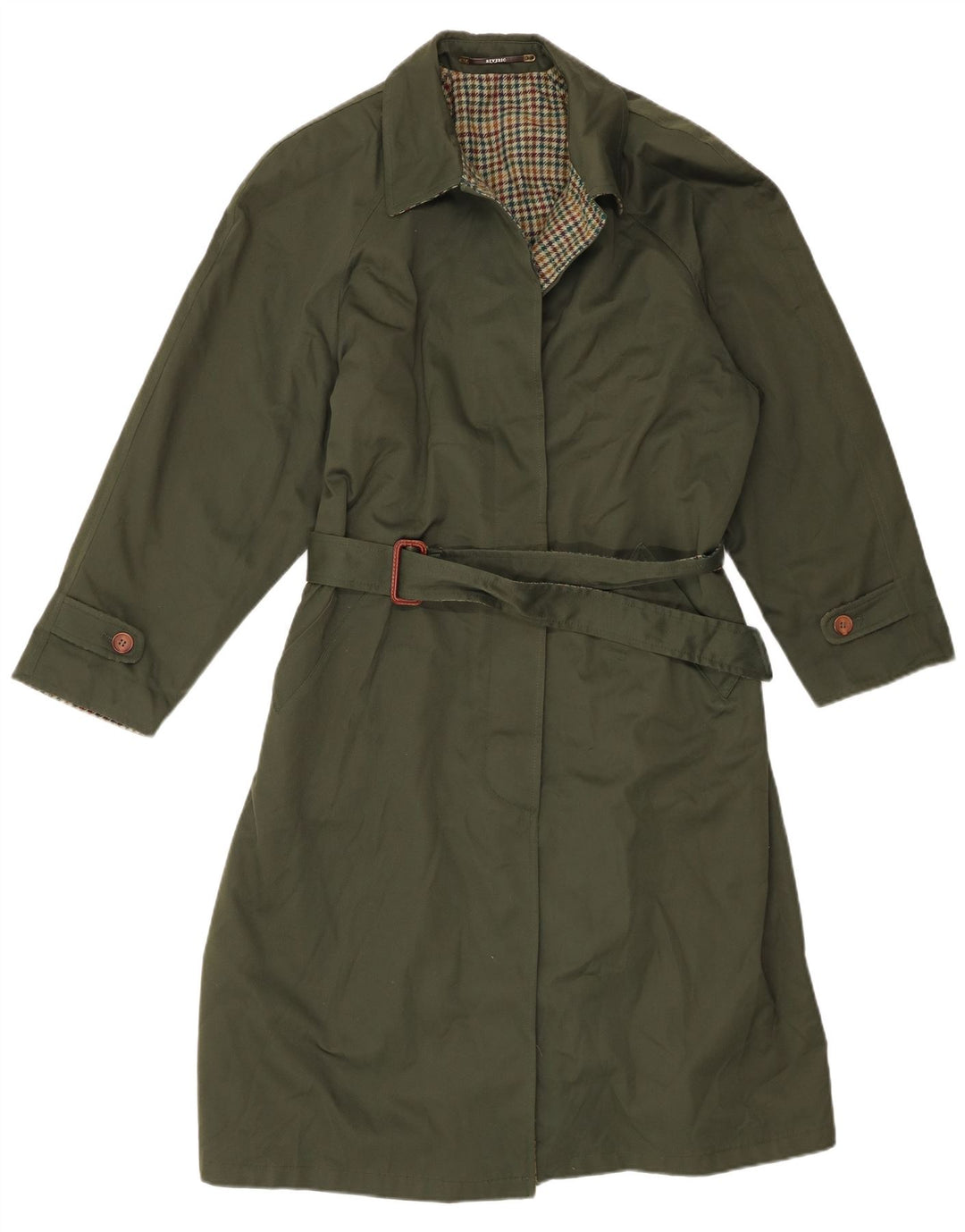 Trench reversibile da donna vintage IT 46 poliestere a quadri verdi grandi