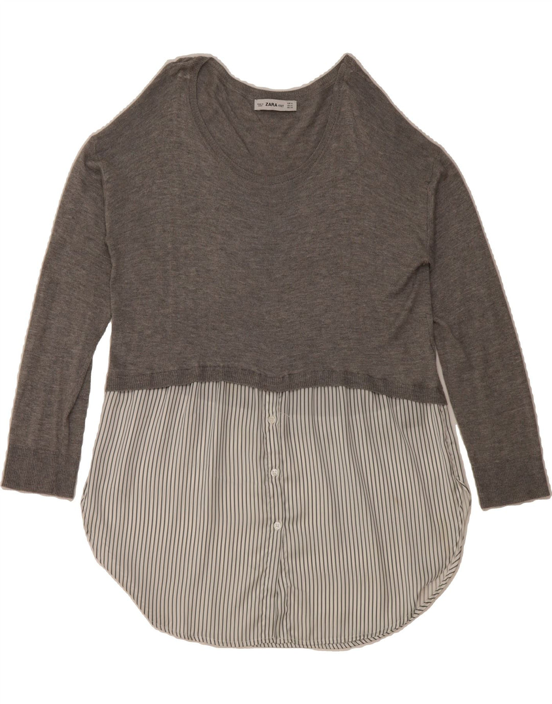 ZARA Womens Top Long Sleeve UK 12 Medium Grey Striped Polyester Vintage Zara and Second-Hand Zara from Messina Hembry 