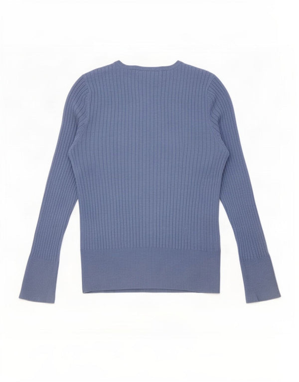 Marks & Spencer Top regolare da donna a maniche lunghe UK 12 Viscosa blu medio