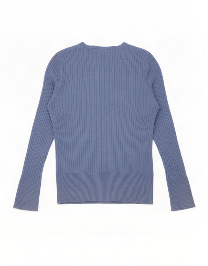 Marks & Spencer Top regolare da donna a maniche lunghe UK 12 Viscosa blu medio