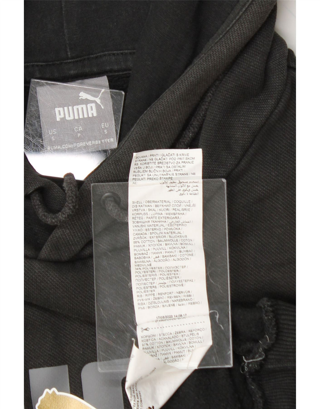 PUMA Mens Graphic Hoodie Jumper Small Black Cotton Vintage Puma and Second-Hand Puma from Messina Hembry 