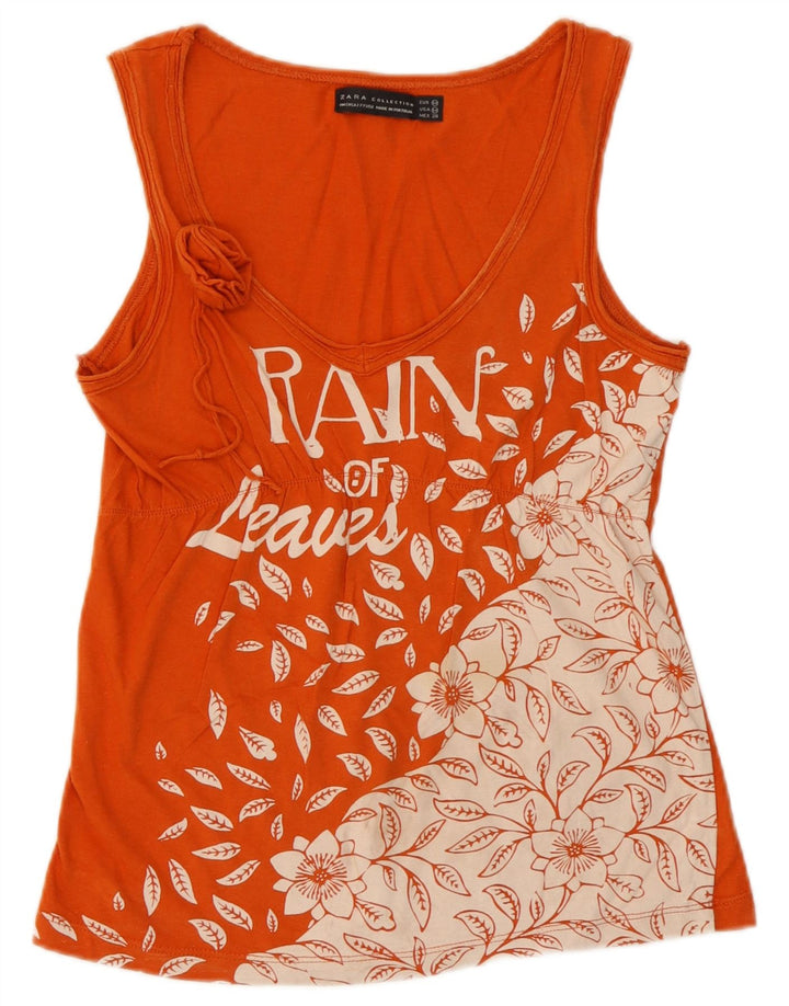 Canotta grafica da donna Zara UK 12 arancione medio floreale