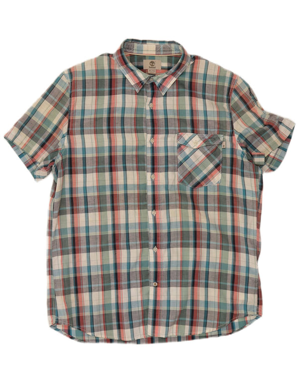 TIMBERLAND Camicia a maniche corte slim fit da uomo XL in cotone a quadri multicolore