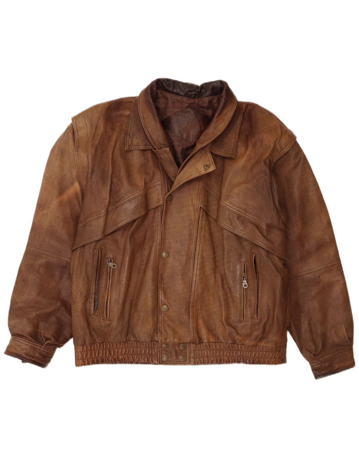 Giacca in pelle vintage da uomo UK 44 2XL Pelle marrone