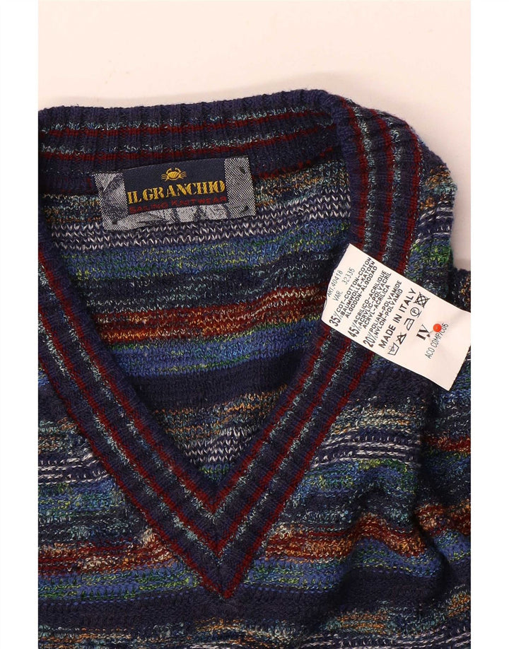 Maglione da uomo con scollo a V Il Granchio Cotone a righe medie multicolore