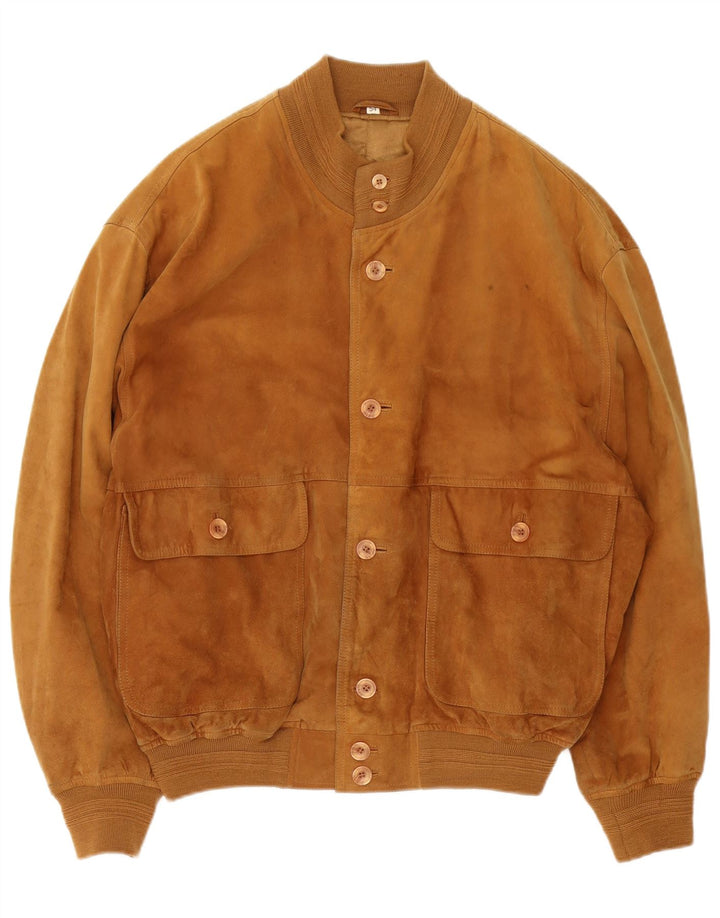 Giubbotto bomber vintage in pelle scamosciata da uomo IT 54 2XL in pelle marrone