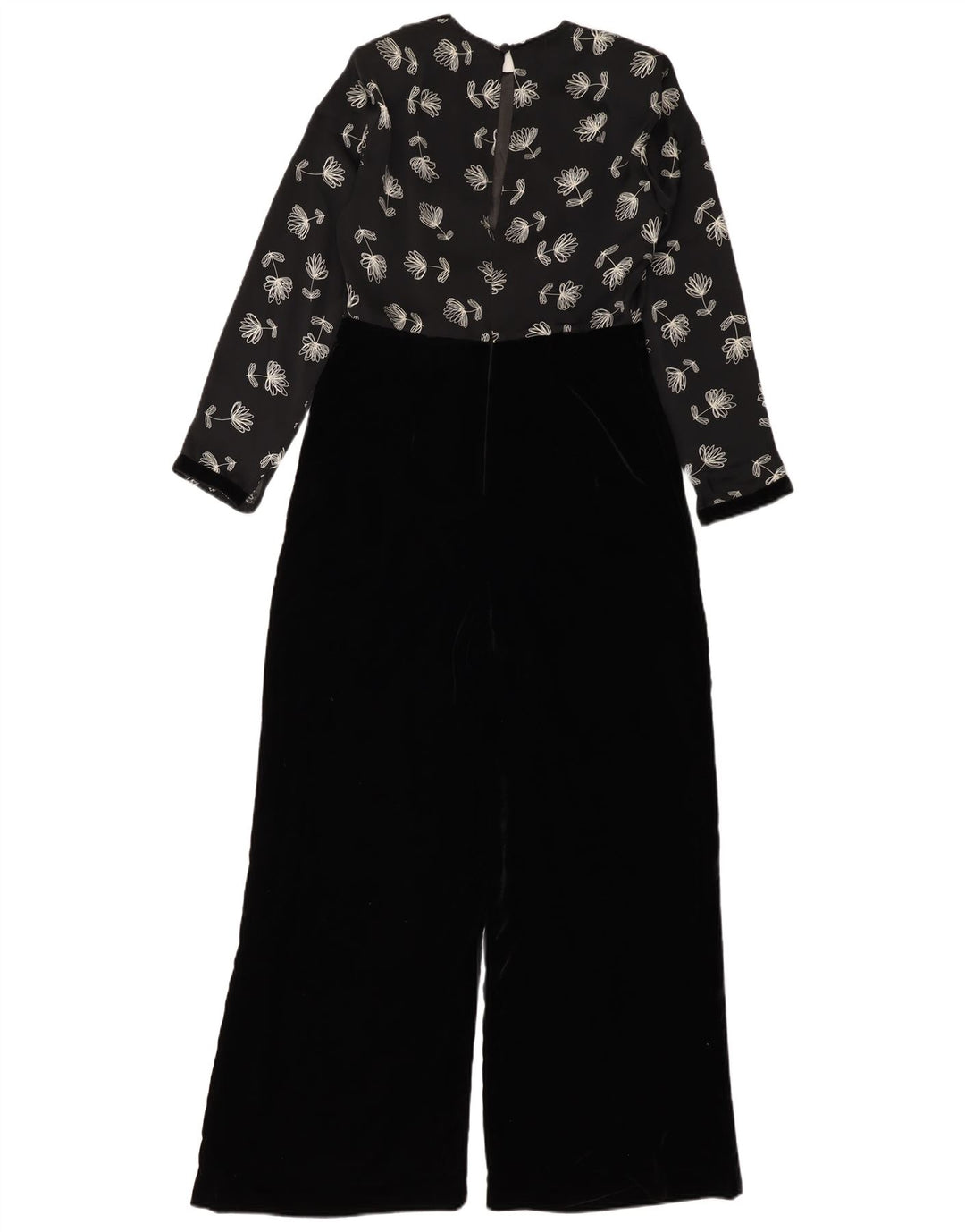Tuta in velluto vintage da donna UK 12 Poliestere floreale nero medio