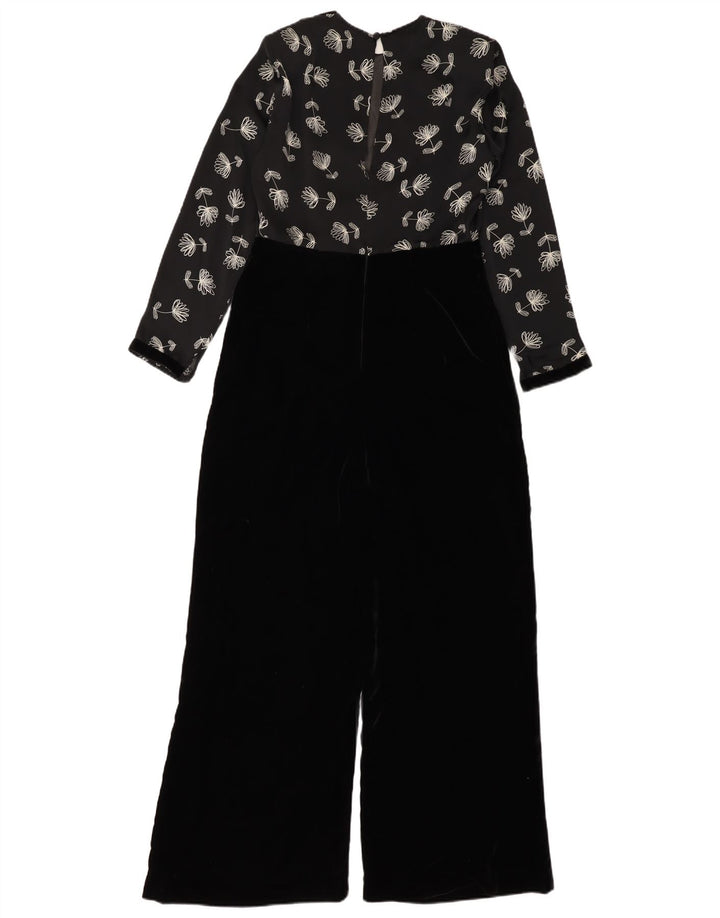 Tuta in velluto vintage da donna UK 12 Poliestere floreale nero medio