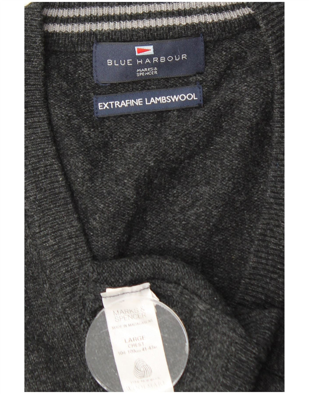 MARKS & SPENCER Canotta da uomo blu Harbour Vest grande lana d'agnello nera