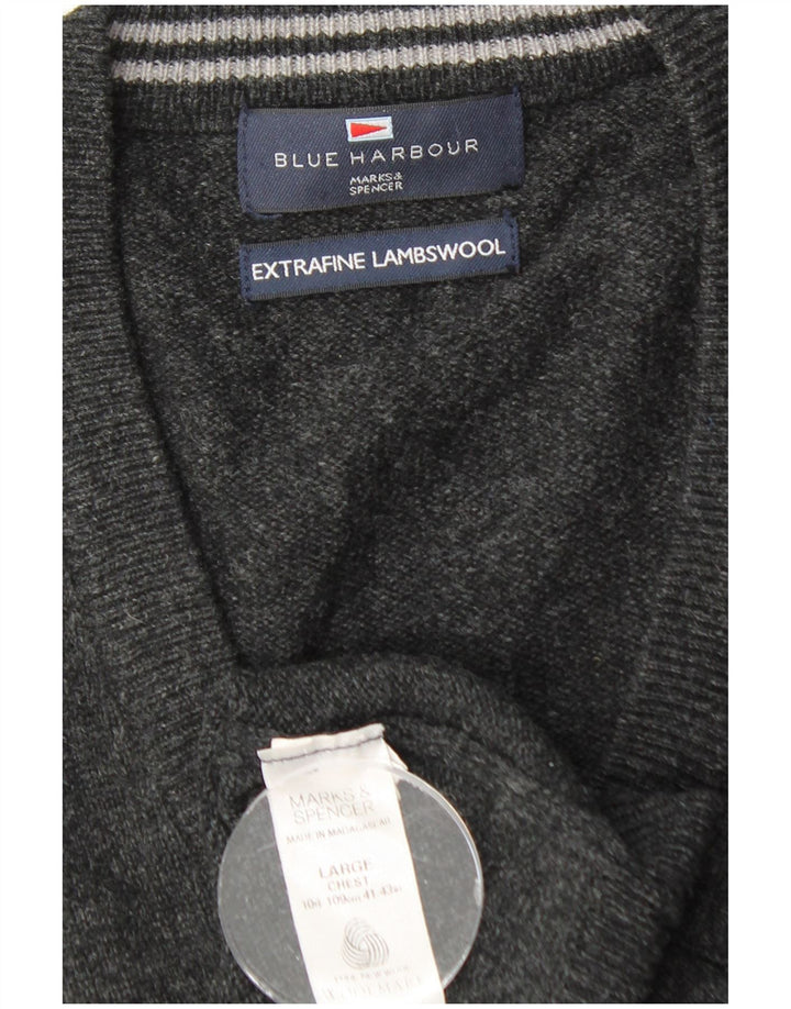 MARKS & SPENCER Canotta da uomo blu Harbour Vest grande lana d'agnello nera