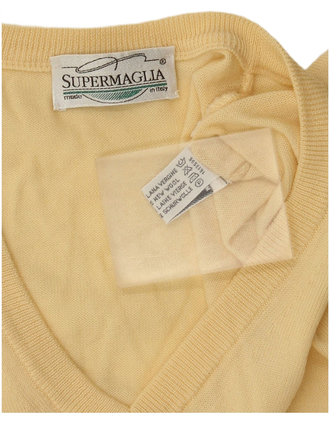 Maglione Supermaglia Uomo Scollo a V Lana Giallo Medio